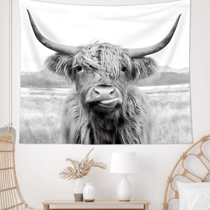 AMBZEK Highland Cow Tapestry, 51Hx59W Inch, Funny Western Decor, Wall Art for Bedroom, Dorm, Living Room - Image 4